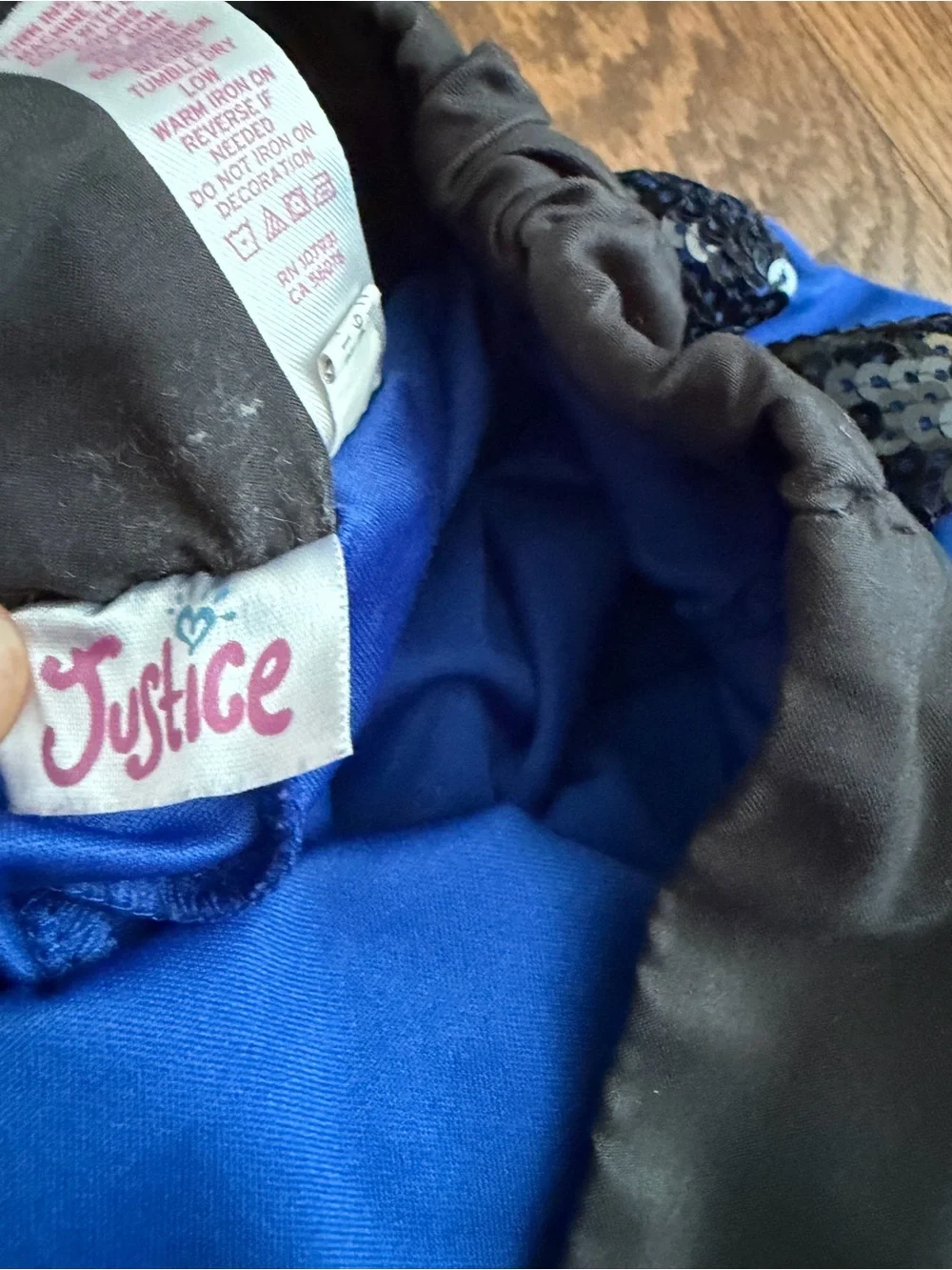 Justice Girl's Size 12 Blue Black Sequin Polka Dot Skirt